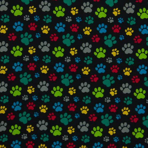 Zwarte katoen met kleurrijke hondenpootjes